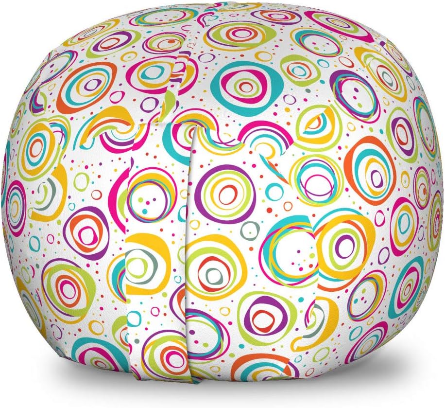 Ambesonne Abstract Storage Toy Bag Chair, Pattern with Circles and Dots Bubble Rings Spotted Springtime Enjoyment Theme, Stuffed Animal Organizer Washable Bag, Large Size, Multicolor