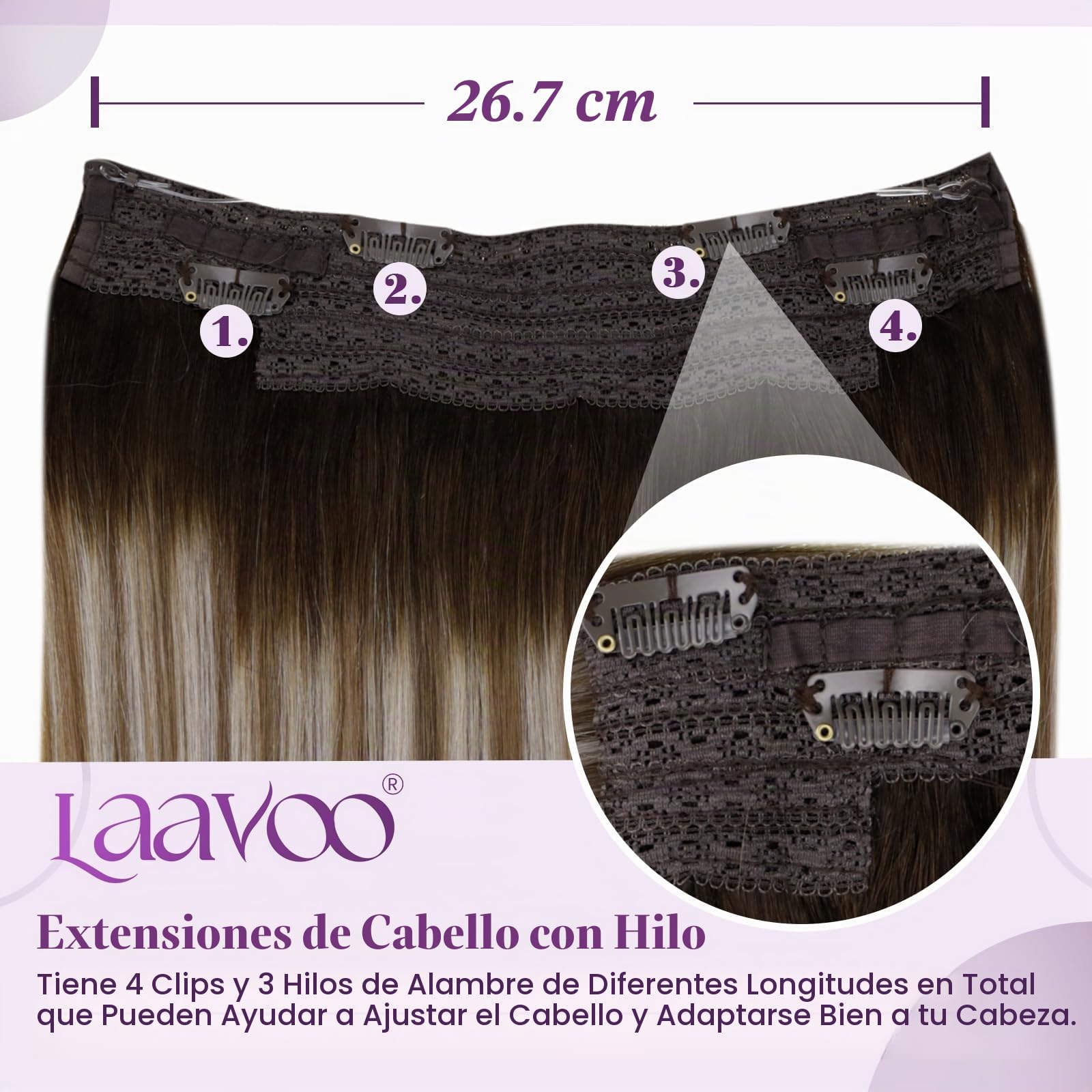 LaaVoo Extensiones De Pelo Natural Hilo Balayage Marrón Oscuro Ombre Rubio Extensiones De Hilo Invisible 40cm/16Pulgadas Extensiones Hilo Natural Liso 80g #3/8/24