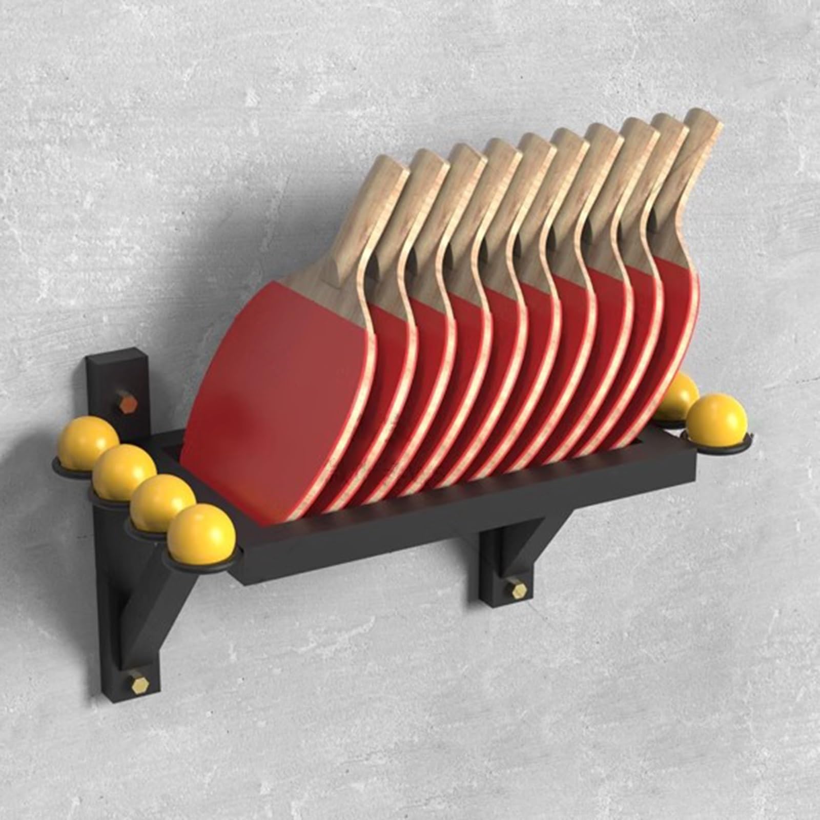 Supporto per racchetta da ping pong montato a parete con rastrelliera per 8 palline rotonde, organizer in metallo nero per casa/ufficio/club/palestra, salvaspazio - può contenere 10 racchette da pin