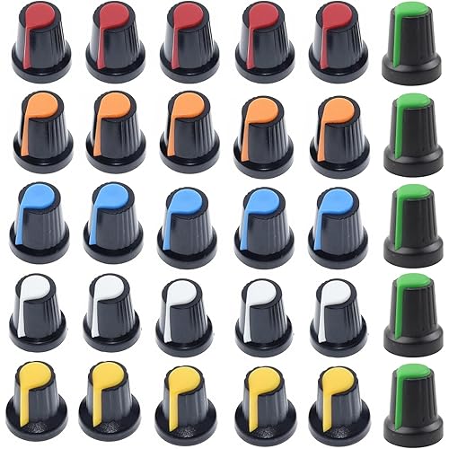 30 Pack Potentiometer Knob 6mm Switch Cap Kit Wh148 Shaft Knurled Dia 0.24‘’ Electric Guitar Bass Volume Tone Control Emulator Effect Pedal Ag2 Peach Button Rotary Handle
