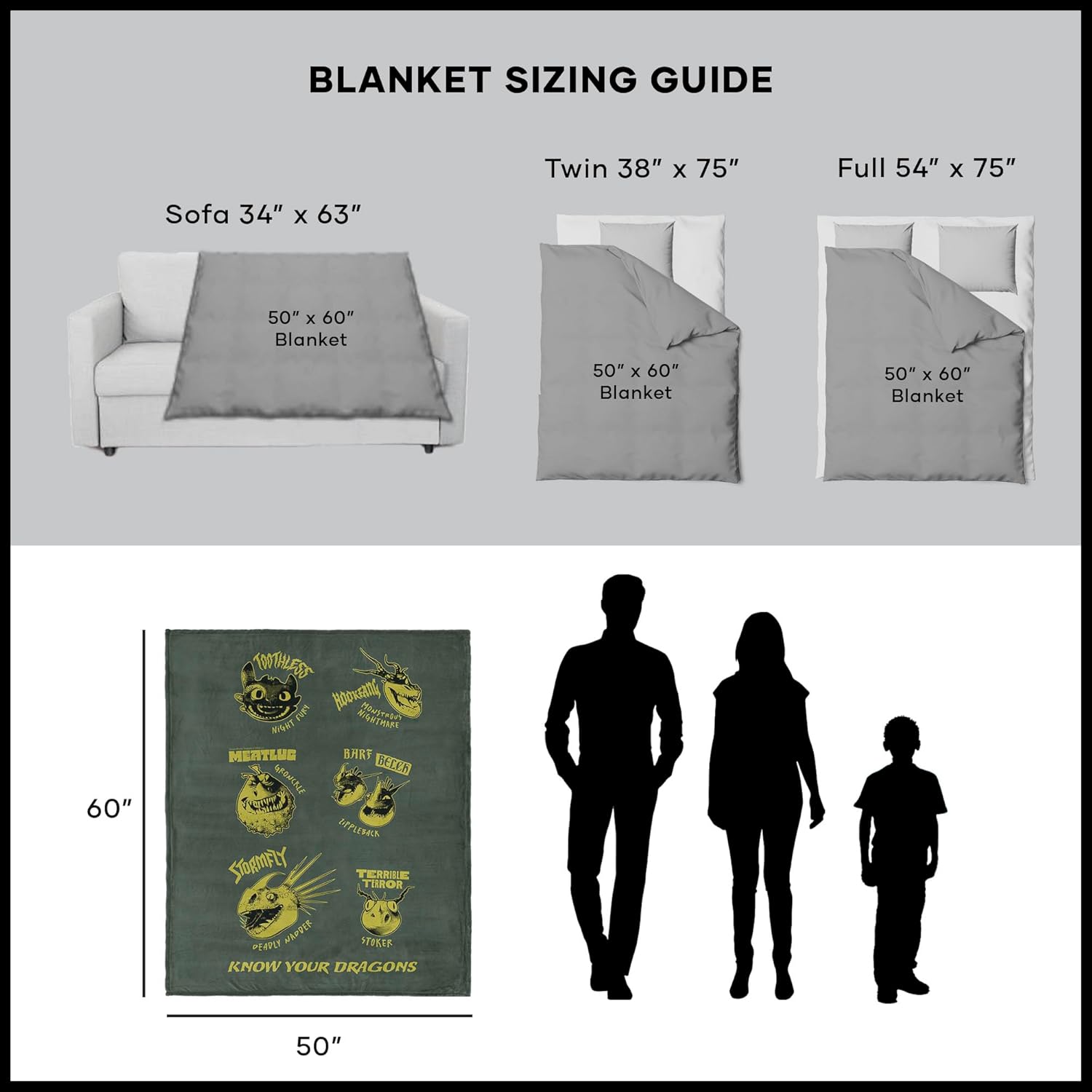 Northwest How to Train Your Dragon Know Your Dragons Silk Touch Sherpa Throw Blanket 50x60 inches