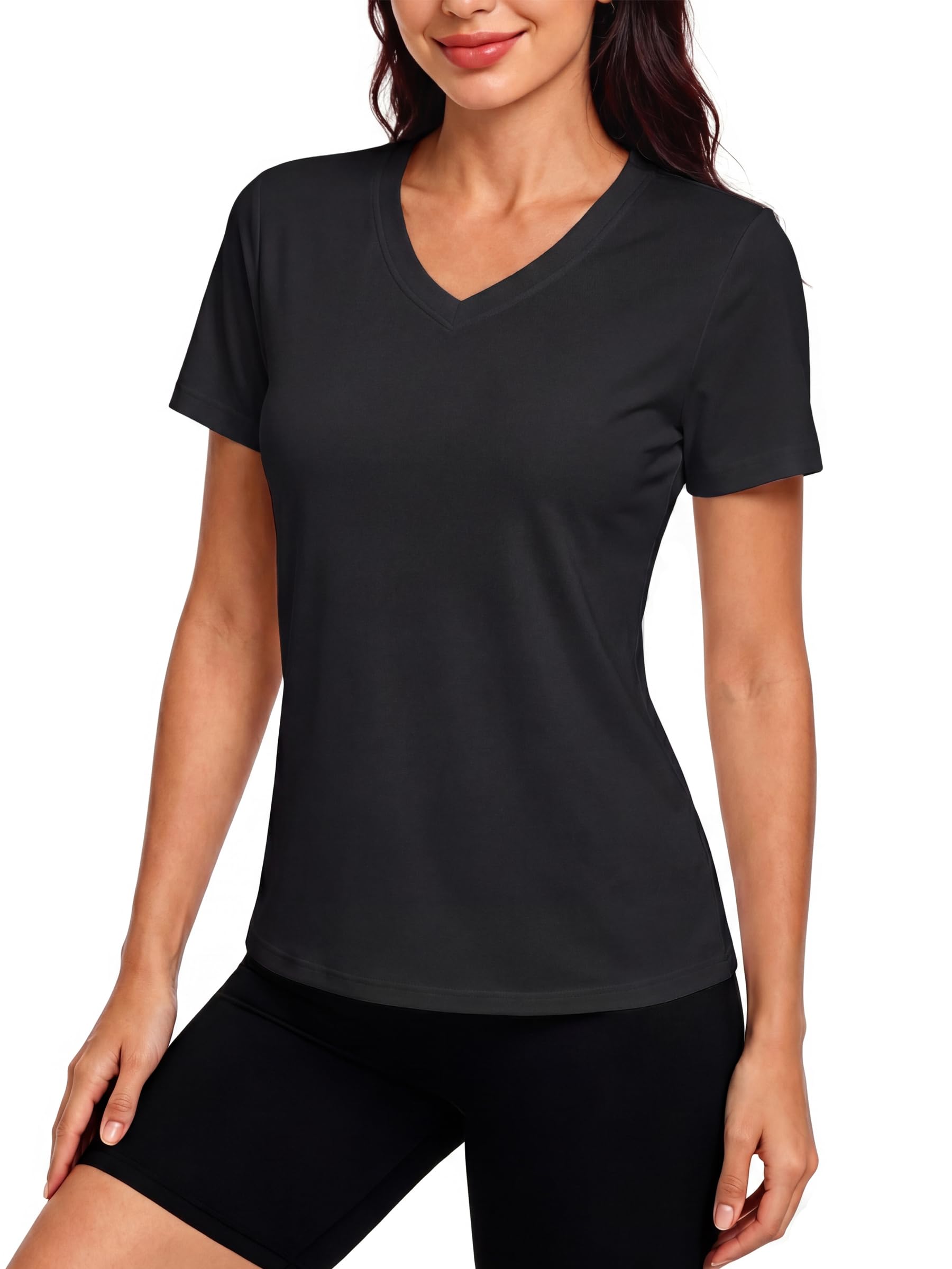 TACVASEN Damen UV Shirt Kurzarm V-Ausschnitt Tshirt Atmungsaktiv Leicht Basic Bluse für Sommer
