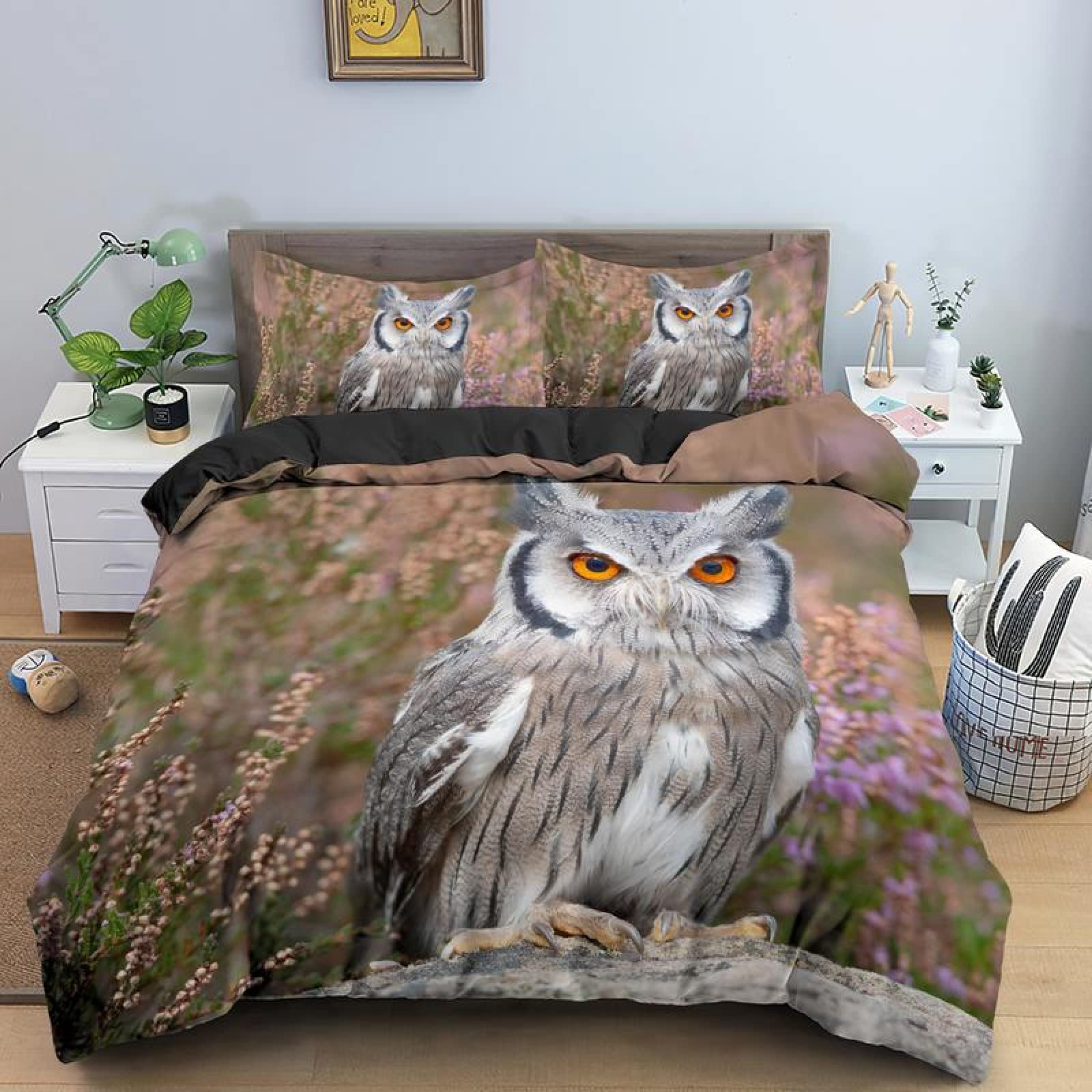 Funda Nordica 180x200 Gran BúHo Real MarróN + 2 Funda de Almohada 50x80 cm - Microfibra Suave Funda edredon - Funda nordico con Cremallera