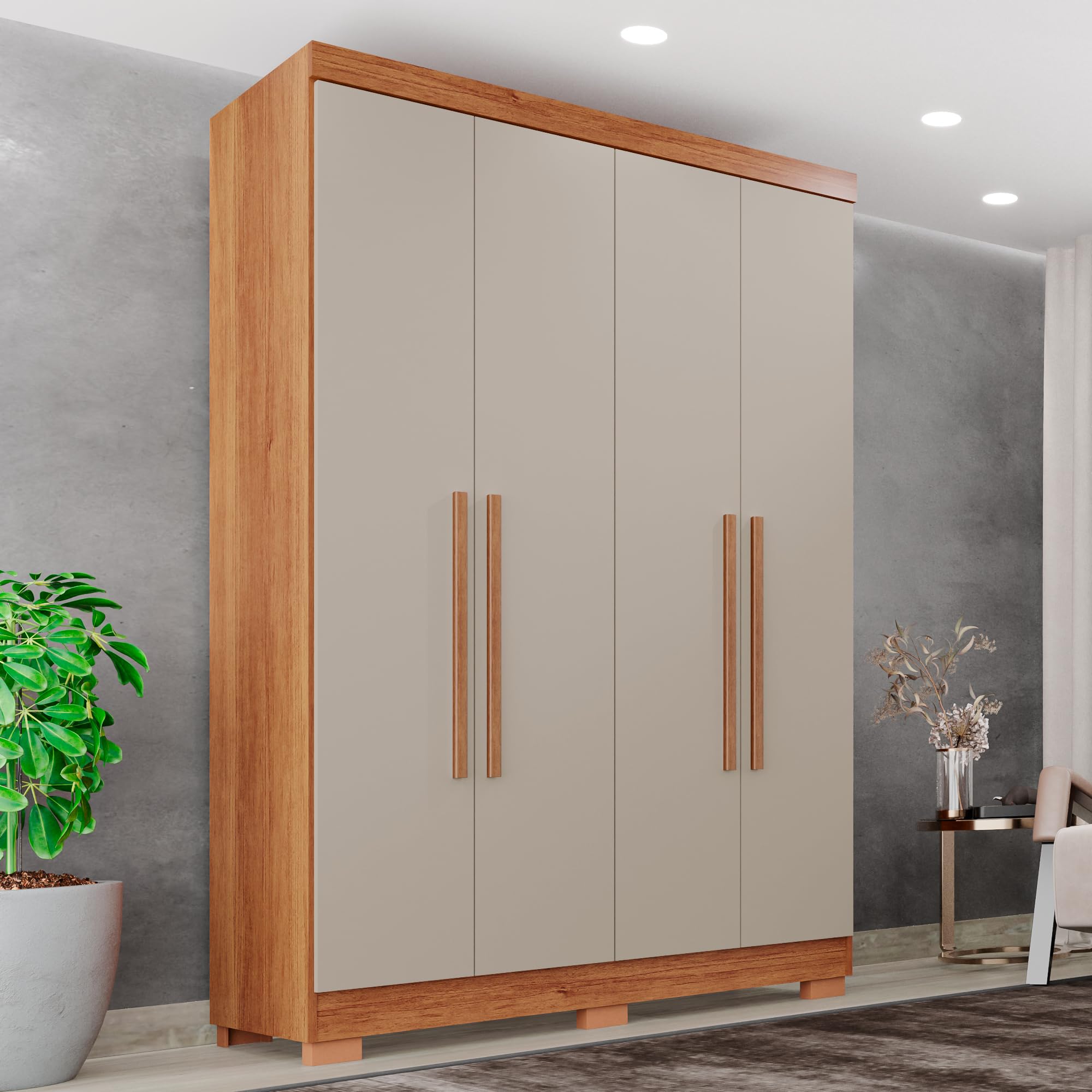 Guarda-roupa Casal 4 Portas 2 Gavetas França Cinamomo/Off-White