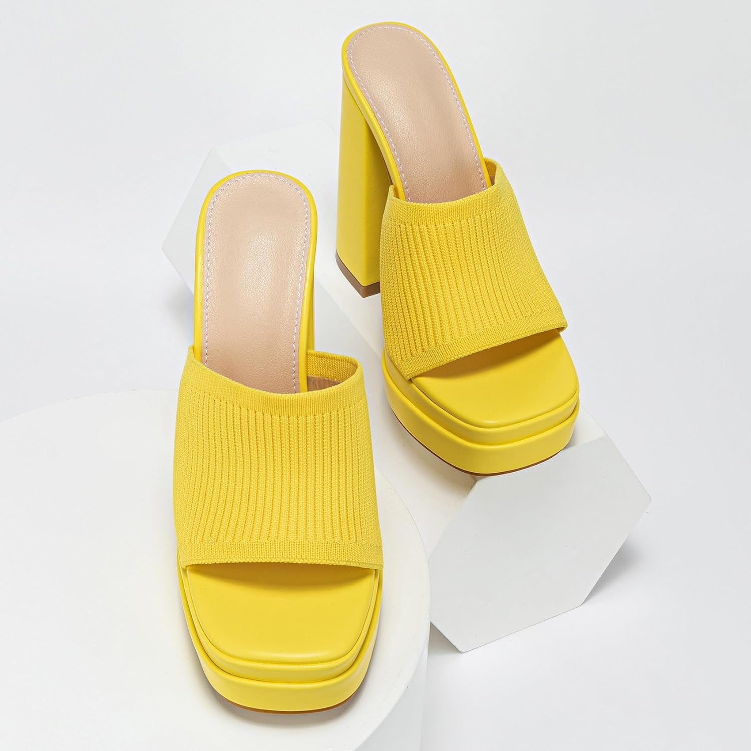 Elegant High Chunky Heel Mule Sandals for Women Chic Platform Summer Slip-Ons Block Heel Wedge Shoes with Knit Upper Fashionable Dressy Evening Party Shoes - Image 6