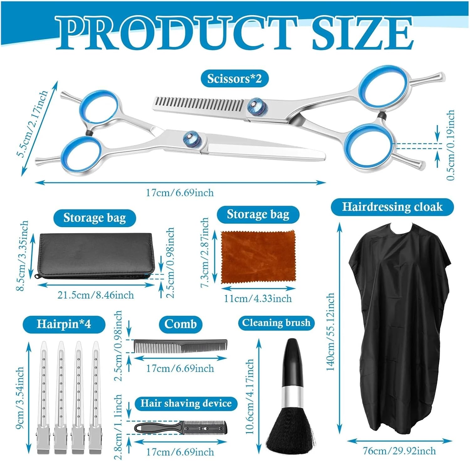 12Pcs Hair Cutting Scissors Set Professional Barber Tool Stainless Steel Shears Kits with Comb and Cloak