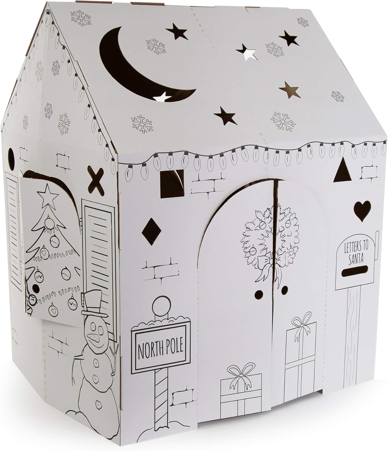 Easy Playhouse Holiday Cottage - Kids Art & Craft for Indoor Fun, Color, Draw, Doodle on a Festive North Pole House - Decorate & Personalize a Cardboard Fort, 32" X 26.5" X 40.5" - Made in USA, Age 3+