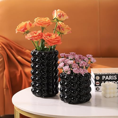 Miniatura 3 de Jarrón de burbujas negro, jarrón de cerámica, florero bohemio, jarrón alto de cerámica, jarrón para decoración, jarrón de cerámica moderno para sala