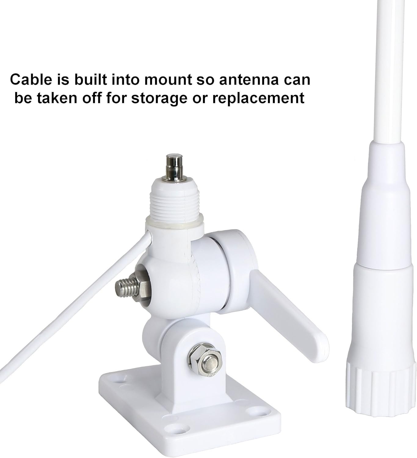 TRAM(R) Gain Marine Antenna with Cable Built-in to Ratchet Mount 1616 5 ft VHF 3 Dbd, Silver