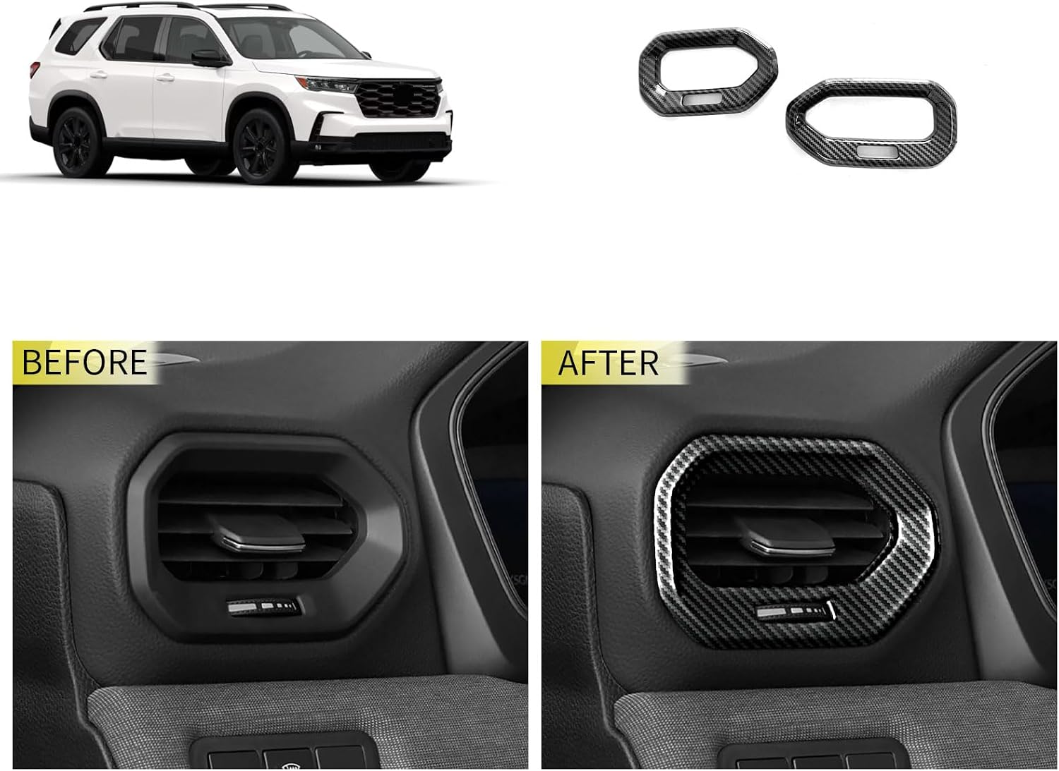 Upper Air Vent Cover Trims Compatible with Honda New Pilot 2023 2024 2025 2026 Dashboard Left/Right Air Vent Trims Wind Outlet Cover Interior Car Accessories ABS 2PCS (Carbon Fiber Style)