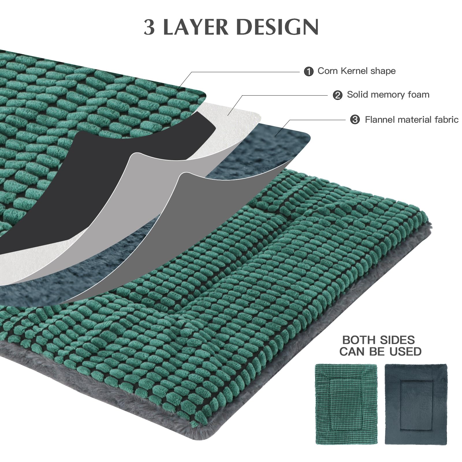 BVAGSS Cuscino per Cane Reversibile, Ultra Morbido Materassino Lavabile, Ortopedico Letto per cani Cuscino Cane Memory Foam Suave y Cálido XH079 (60x45x4cm,Green)