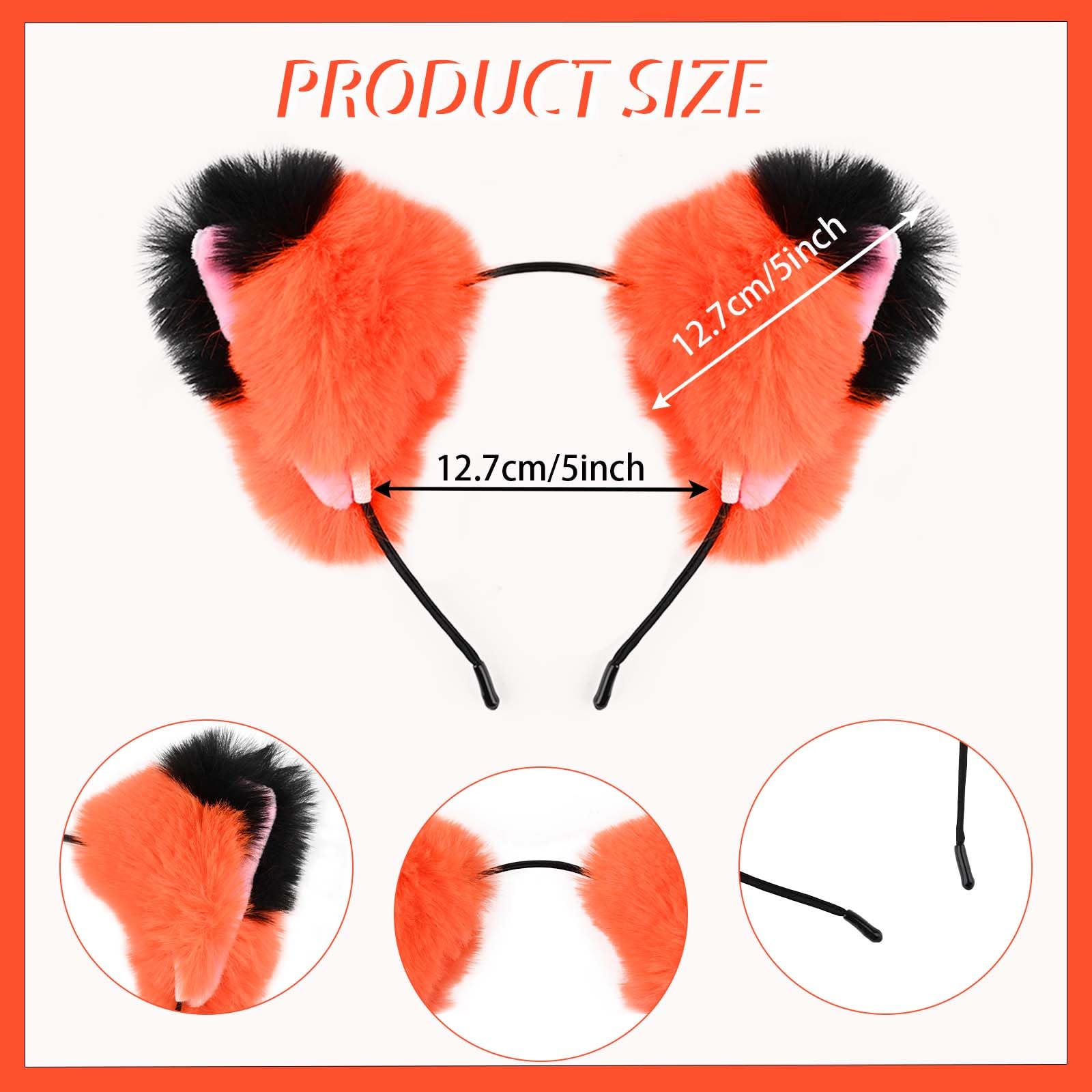 Kavoc 3 Pcs Fox Role Play Costume Accessories Set Include Fox Ears Headband Tail Blue Polka Dots Square Scarf for Kids Adults World Book Day Fancy Dress Up - Image 3