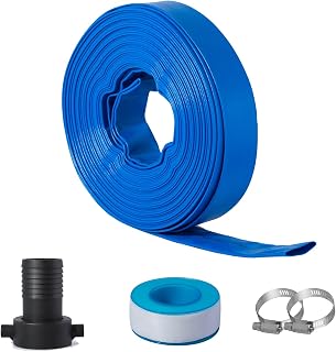 Eastrans 1.5 in x 100 ft Pool Backwash Hose Kit with Female NPT Adapter,Heavy Duty Discharge Pump Hose for Swimming Pool,Reinforced Pool Drain Hose with 2 Clamps and Thread Seal Tape