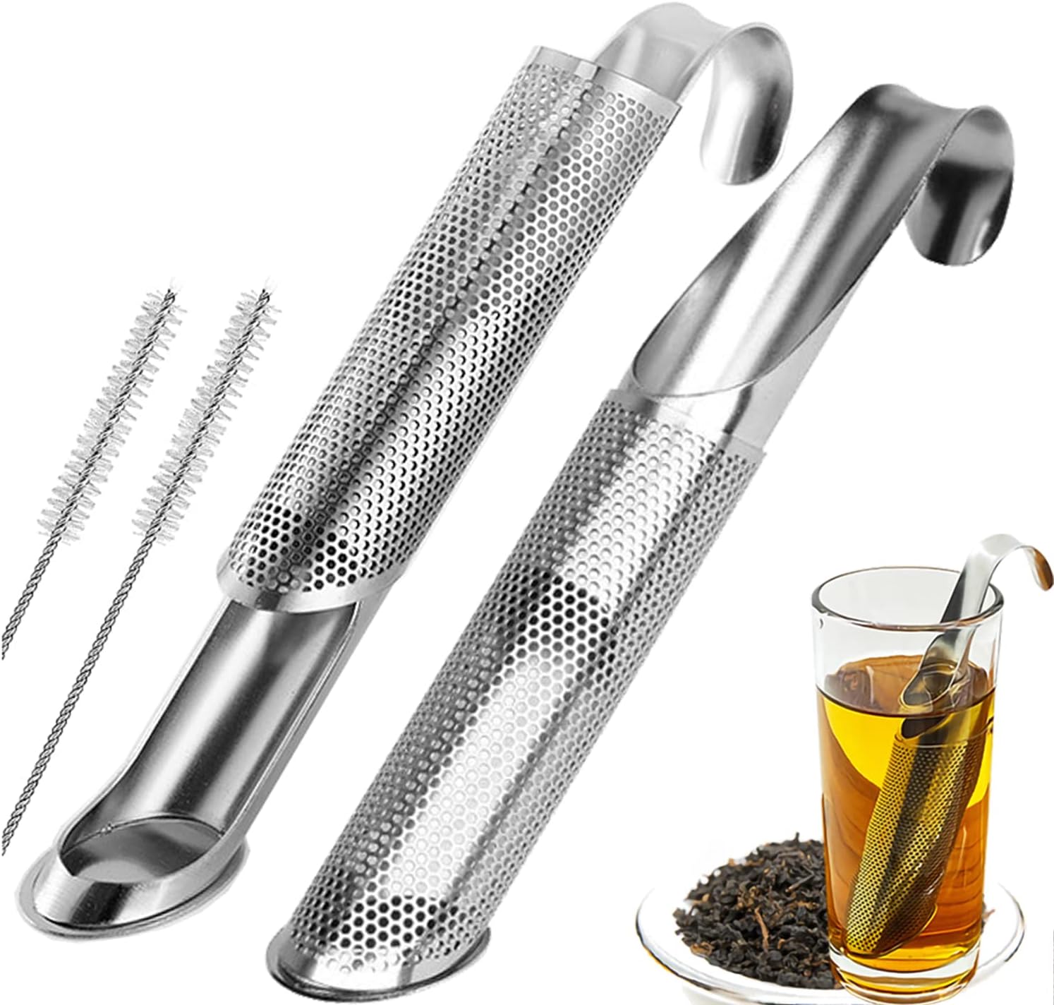 2Pcs Tea Strainer,Stainless Steel Tea Infuser,Tea Diffuser with Extra Fine Mesh, Long-Handle Tea Filte Stick Pipe Holes Steeper for Loose Tea, Rose, Coffee,Spices…
