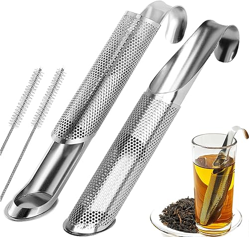 2 coladores de té, infusor de té de acero inoxidable, difusor de té con malla extrafina, filte de té de mango largo, agujeros de tubería más