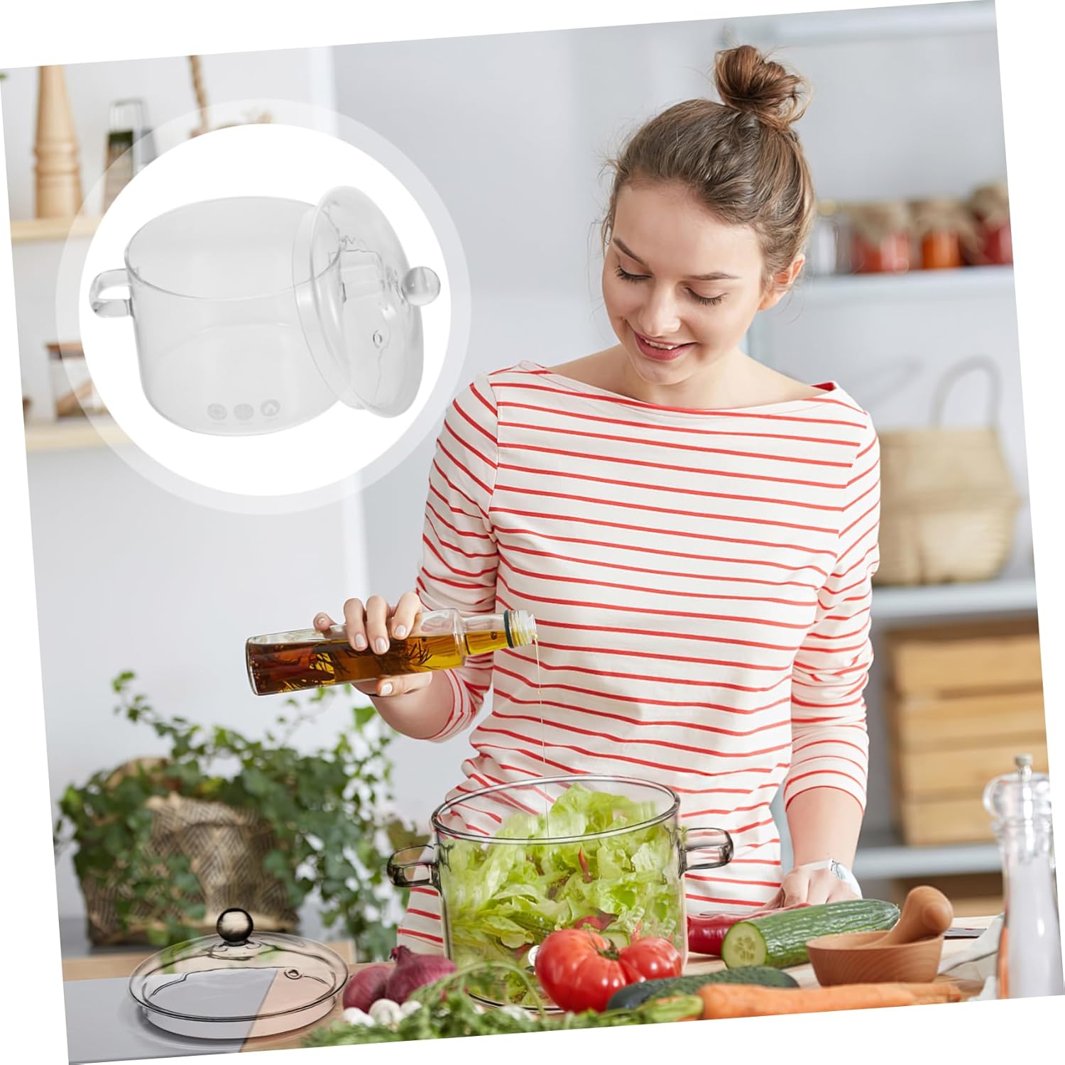 2pcs Borosilicate Glass Stew Pot with Lid - Kitchen Cookware for Soup Noodles Food Clear Cooking Pots for Home Use Capacity Each