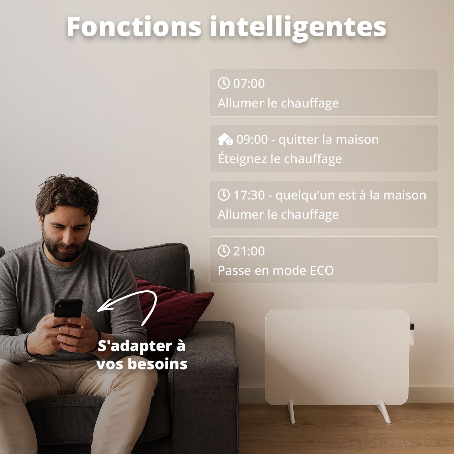 FlinQ 450W Radiateur Infrarouge – Chauffage Électrique Mural Connecté – Économie d'Énergie – IP44 Salle de Bain – Design Plat avec Thermostat Réglable - Blanc