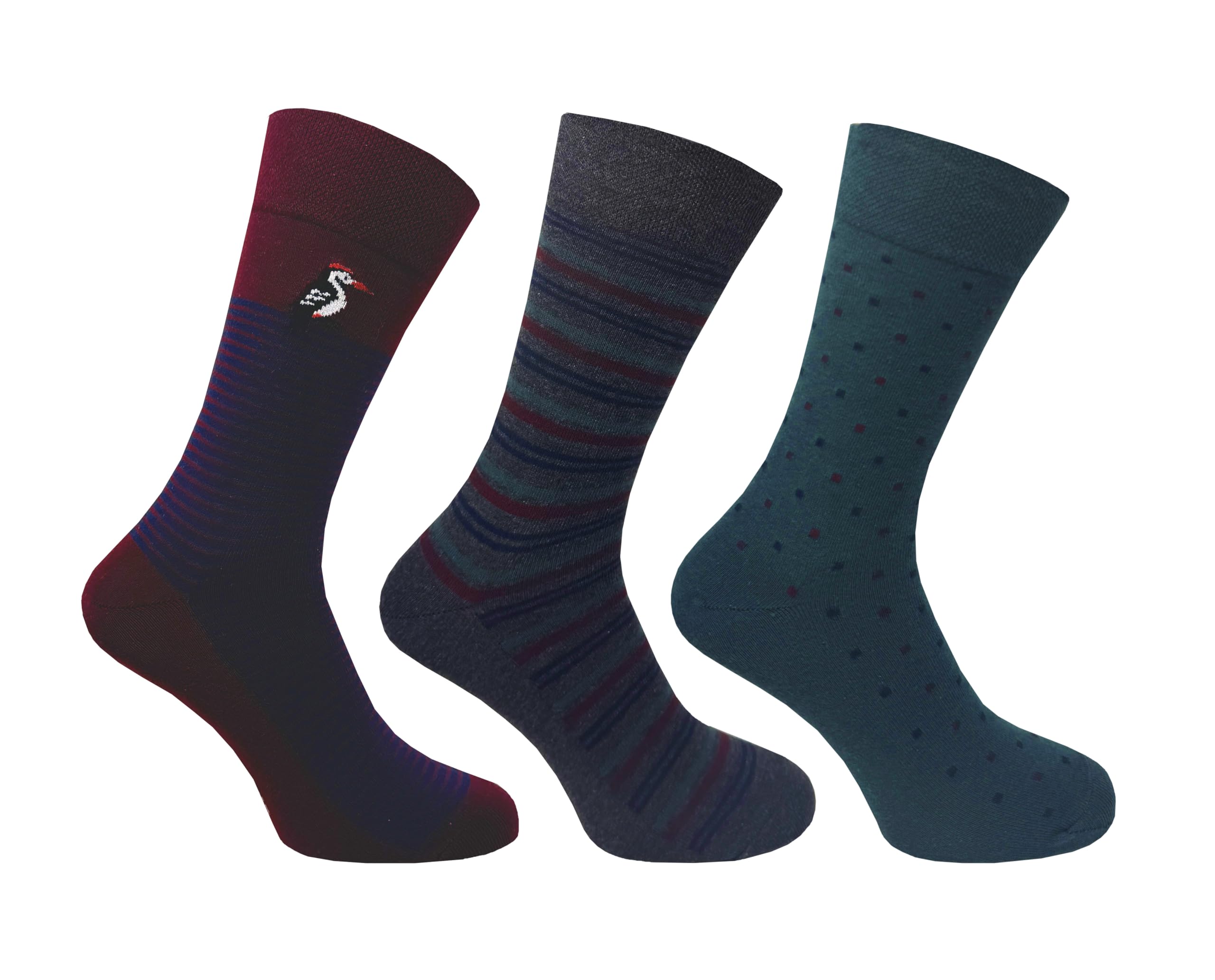 Flexitop Men's Mixed Design Socks | 3 Pairs | U.K. Size 6-11 | Men's design socks, soft hold, comfort Men's socks, soft grip (UK, Numeric, 6, 11, Regular, Regular, Bird/Stripe)