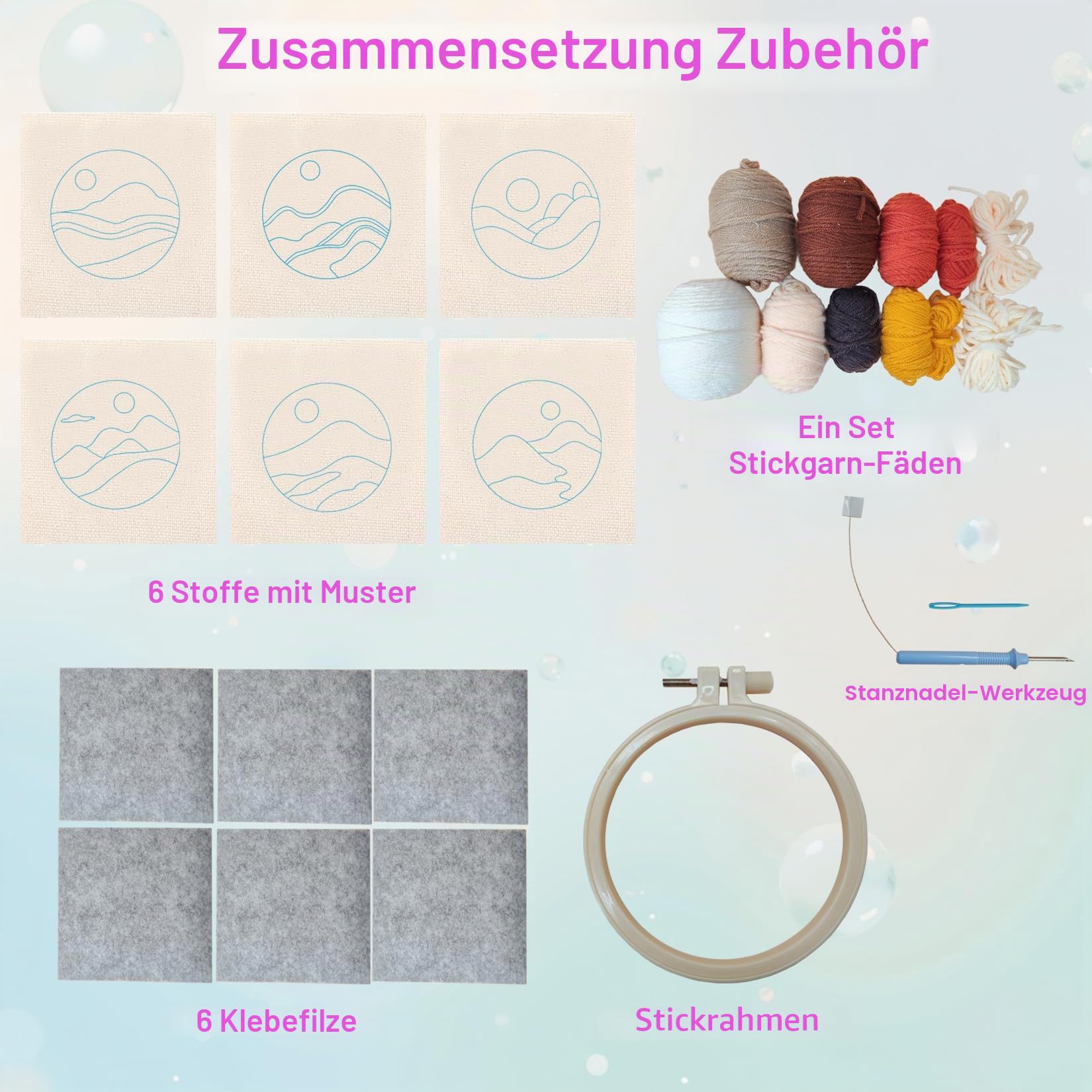 cukol cukol 6pcs Einfach Landschaft Punch Needle Set für Anfänger | Stanznadel Untersetzer zum Selbermachen, Stickset Coasters, DIY Kreatives Bastelset Hobby für Erwachsene & Kinder