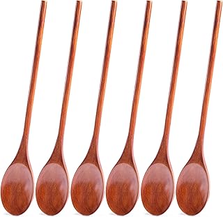 HANSGO Wooden Spoons for Cooking, 12 Inch Mixing Wood Spoon with Long Handle Serving Utensil Set for Kitchen Cooking and Stirring, 6PCS