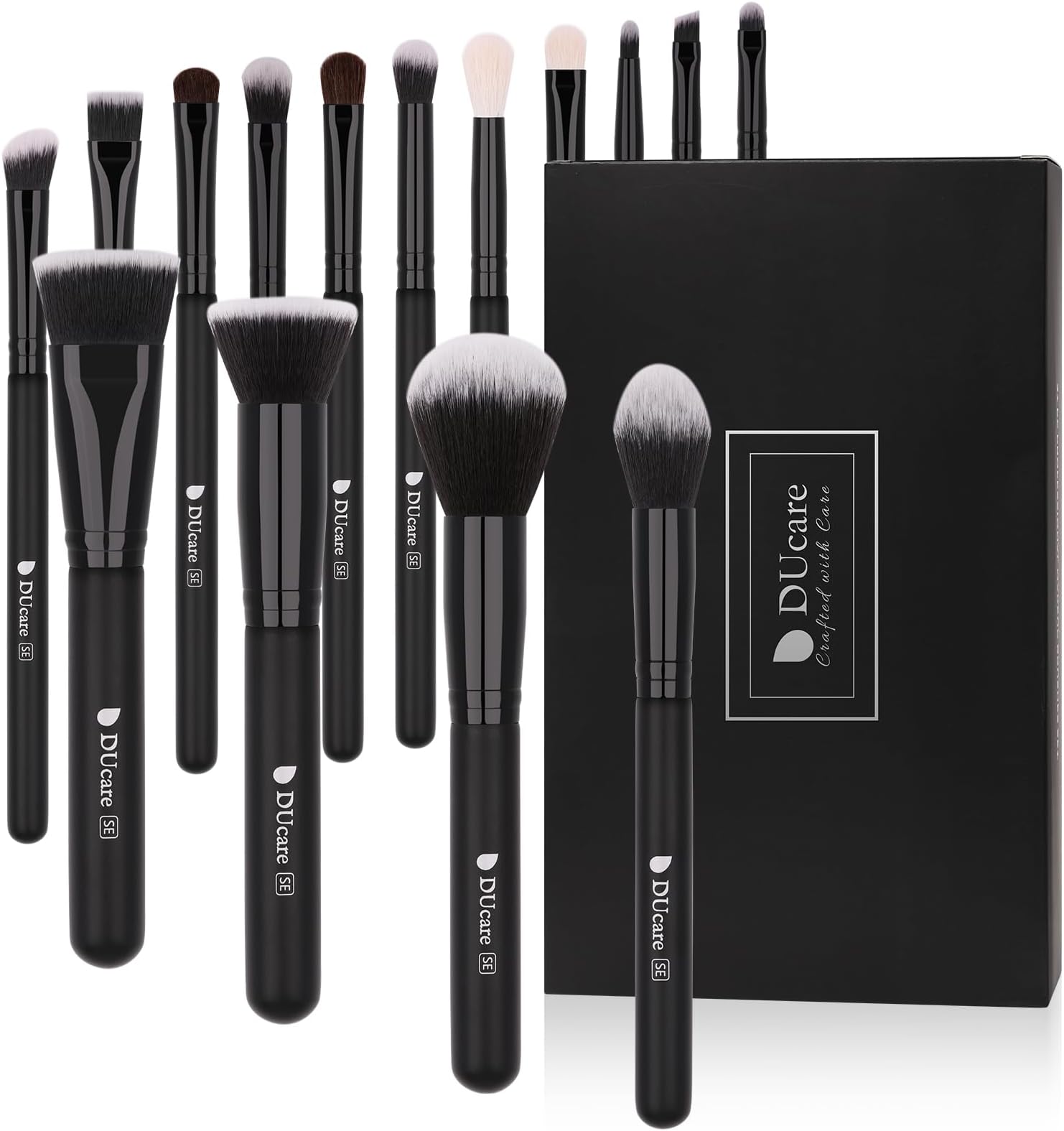 Makeup Brushes 15Pcs Premium Synthetic Kabuki Makeup Brush Set, Professional Foundation Concealers Powder Blush Blending Face Eye Shadows Black Brush Sets