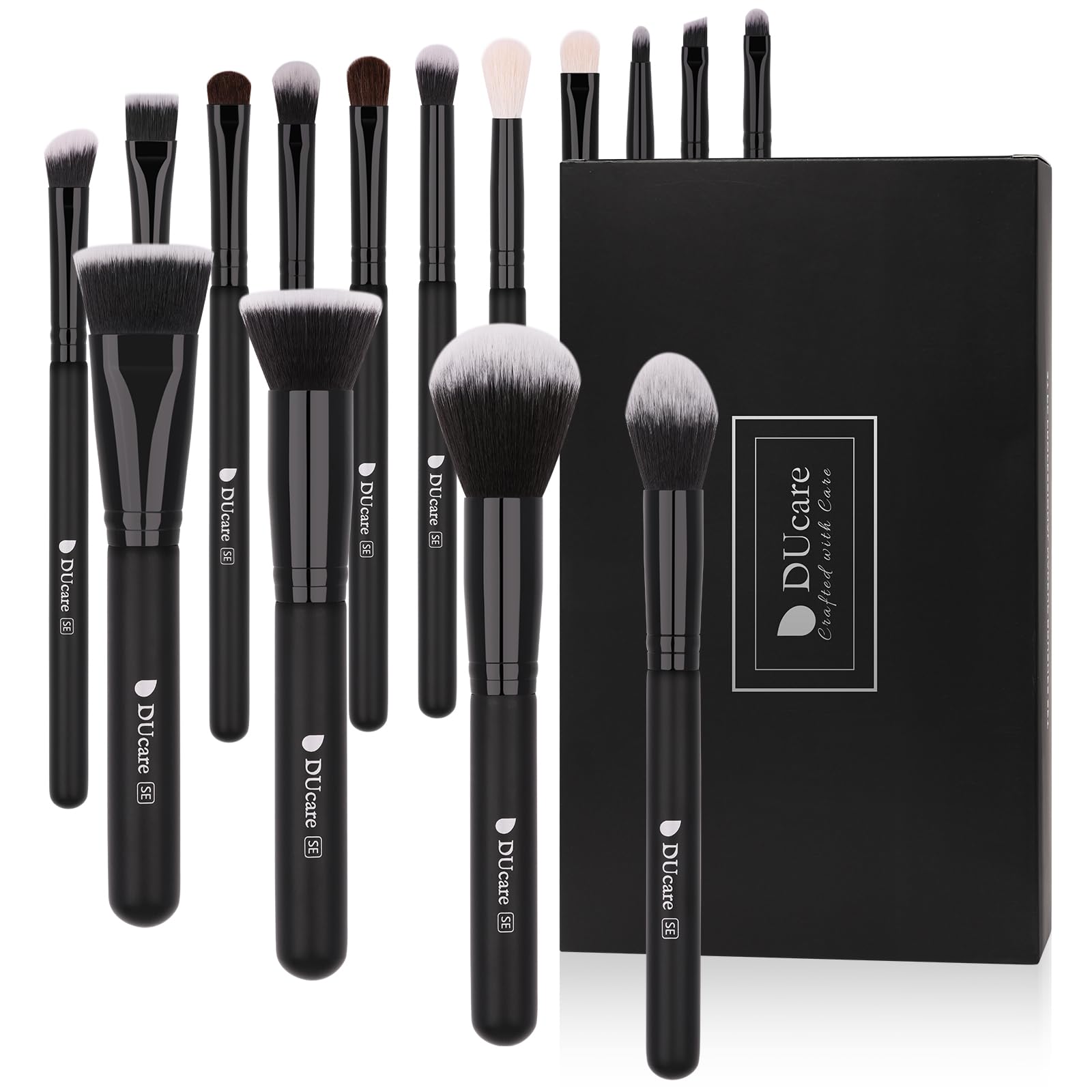 Sponsored Ad - DUcare Makeup Brushes 15Pcs Premium Synthetic Kabuki Makeup Brush Set, Professional Foundation Concealers Powder Blush Blending Face Eye Shadows Black Brush Sets