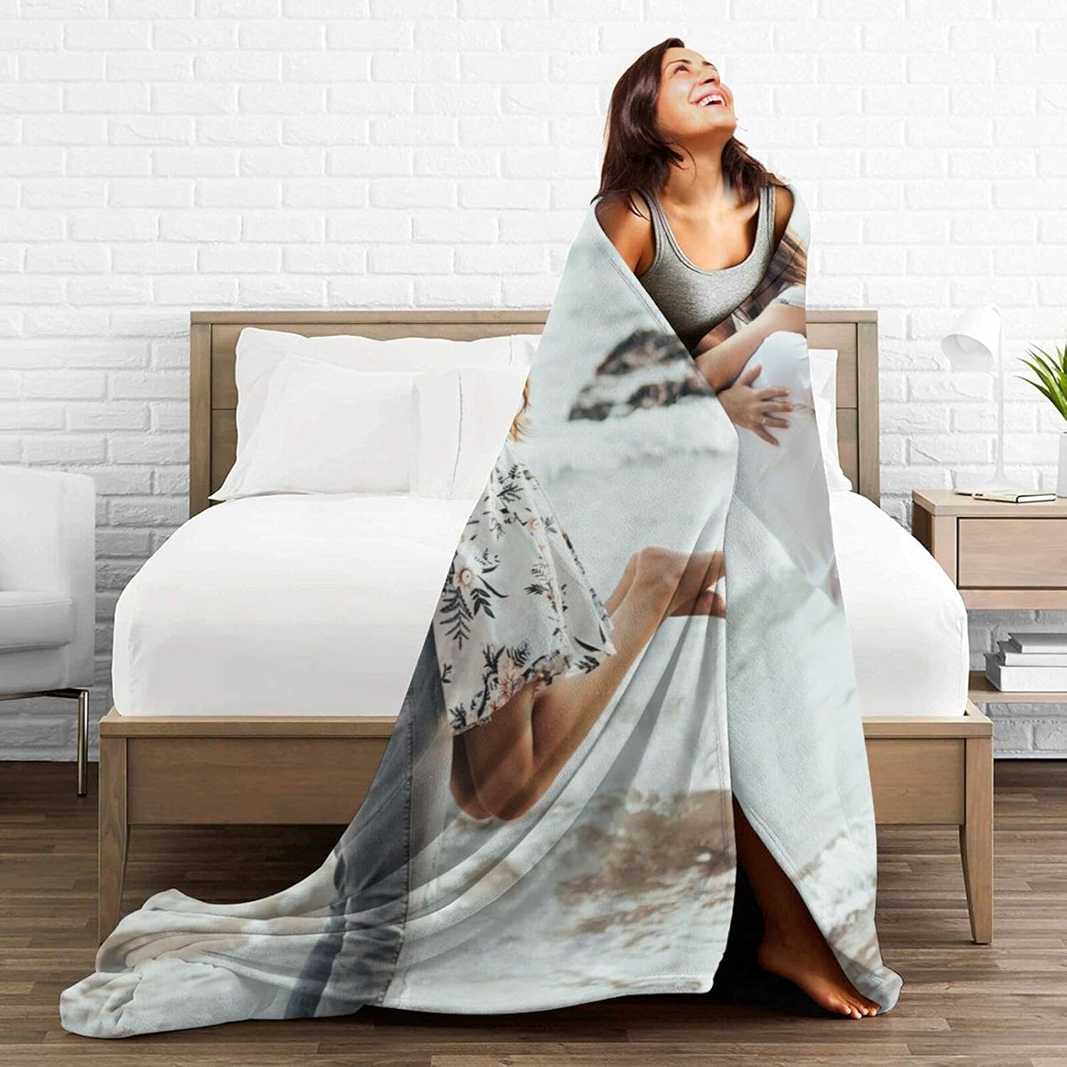 HooSo Custom Throws Blanket with Photos on it, Customized Personalized Blankets with Pet Picture and Text，Custom Gifts for Lover and Friends, 1 Photo Collage, 91" x 60"