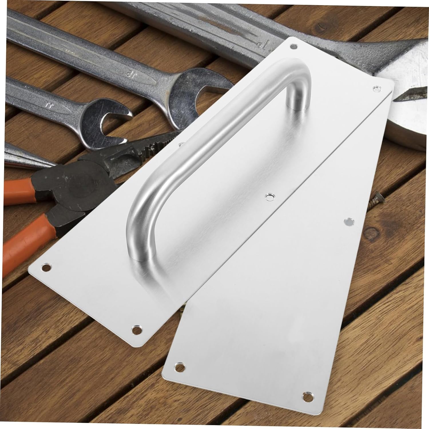 Stainless Steel Push Pull Plate Handles 2pcs Round Door Pull Handles for Fire Door and Garage Sturdy Metal Hardware