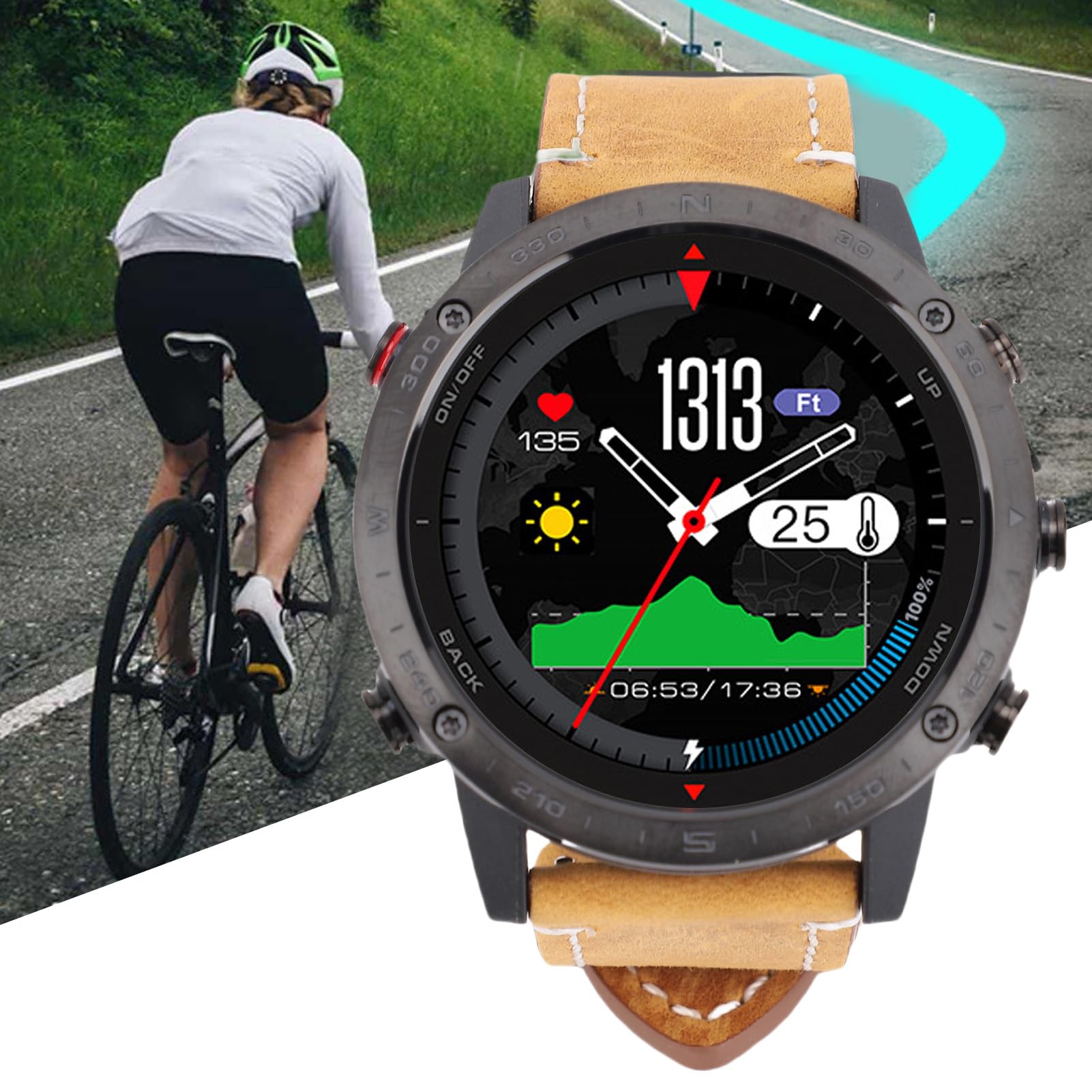 Smartwatch da Uomo Impermeabile da 1,3 Pollici Rotondo Fitness Tracker per Immersione per Nuoto e Corsa in Lega di Silicone Ti