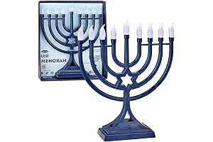 Battery Operated LED Electric Blue Hanukkah Star of David Menorah