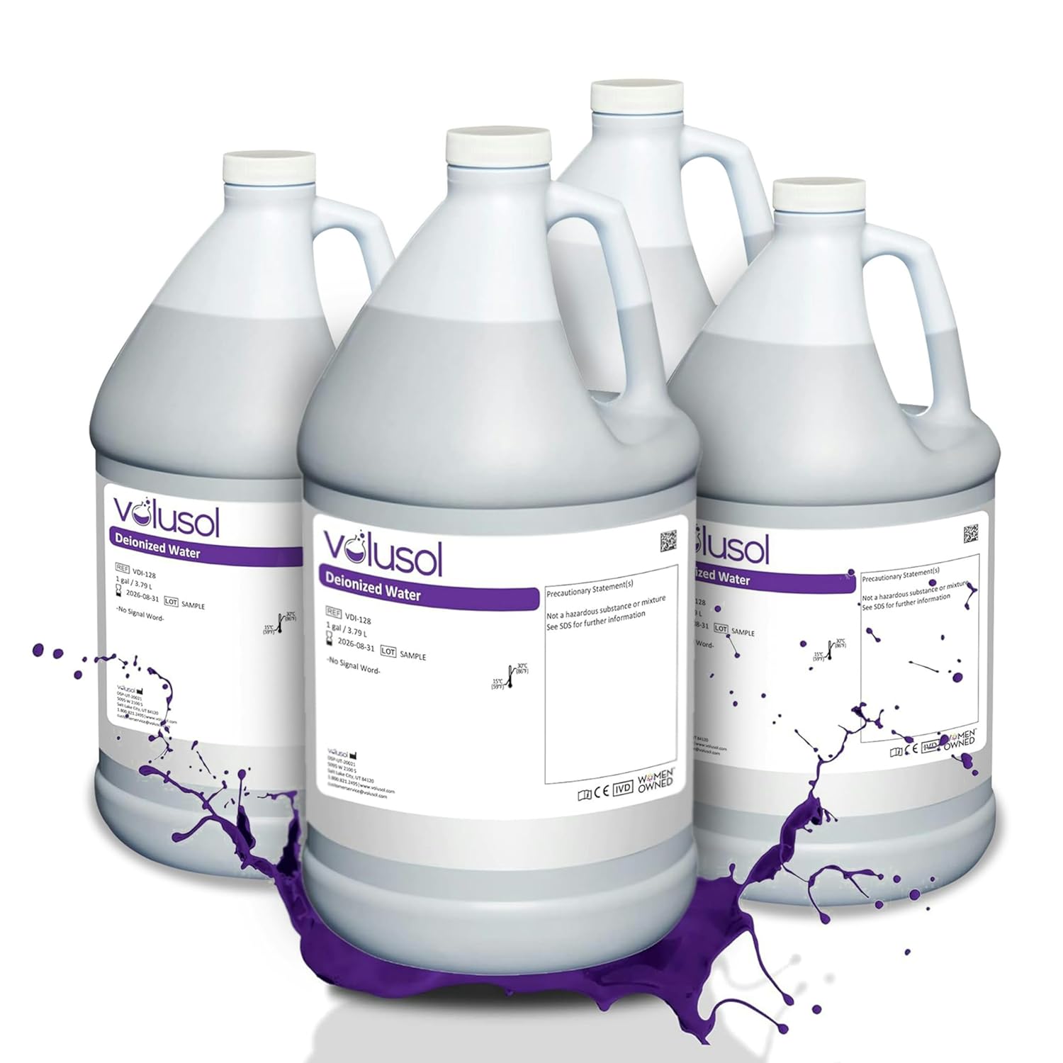 Prime Deionized Water - Laboratory Grade DI Solution for Deep Cleaning, Cooling, Cosmetics & Hygiene - (4-Pack)
