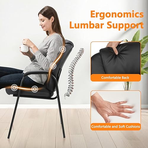 Miniatura 4 de CLATINA Silla de invitados de oficina de cuero sillas de recepción cómodas grandes y altas con reposabrazos acolchado y base de trineo ancha