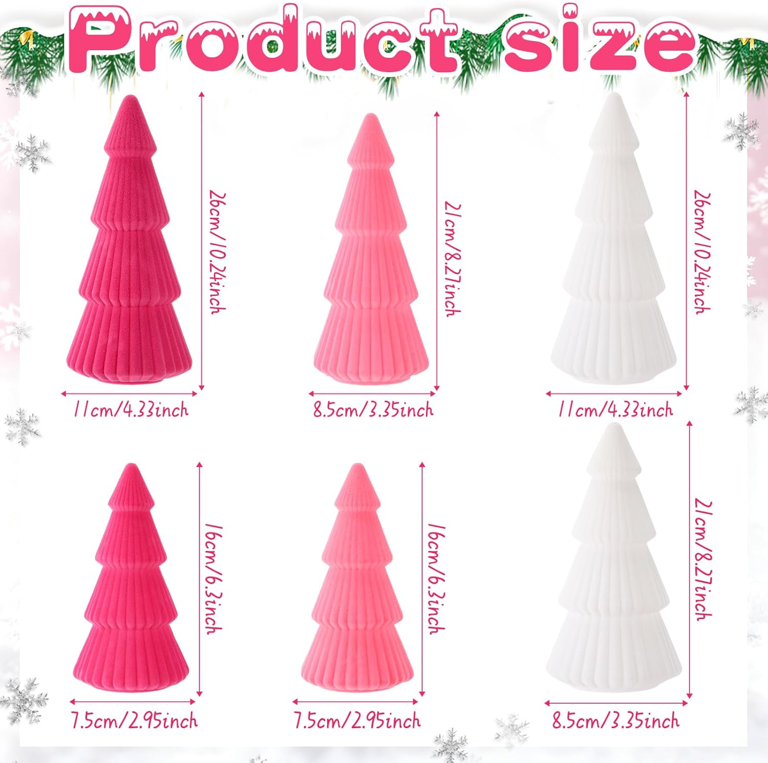 Thyle 6 Piece Pink Christmas Ornaments Velvet Christmas Tree, Cone-Shaped Indoor Xmas Decoration Centerpieces for Table Shelves, Living Room Home, Cabinet Mantel Decorations - Image 2