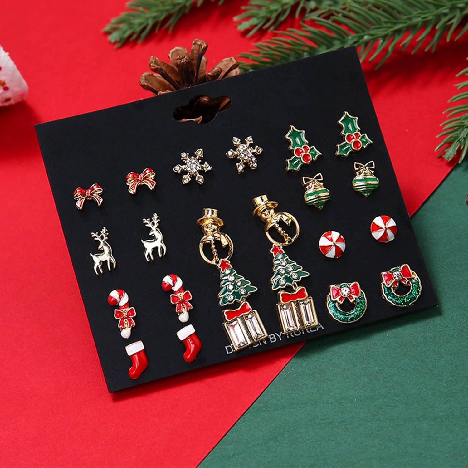 10/12/20Pairs Christmas Stud Dangling Earrings Cute Christmas Bow Candy Cane Snowman Reindeer Santa Earrings Xmas Holiday Earrings Jewelry for Women (Style D) - Image 4