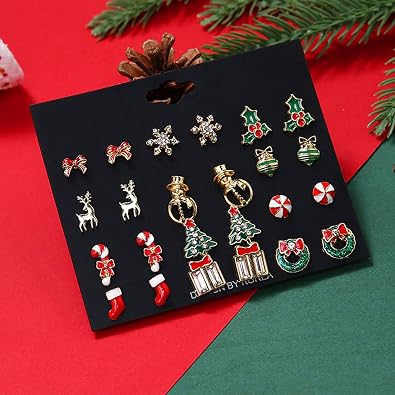 10/12/18 çift Noel saplama sallanan küpe, genç kızlar için sevimli Noel fiyonklu şeker kamışı kardan adam ren geyiği Noel Baba küpeleri, Noel tatili küpeleri, kadınlar ve kızlar için takı