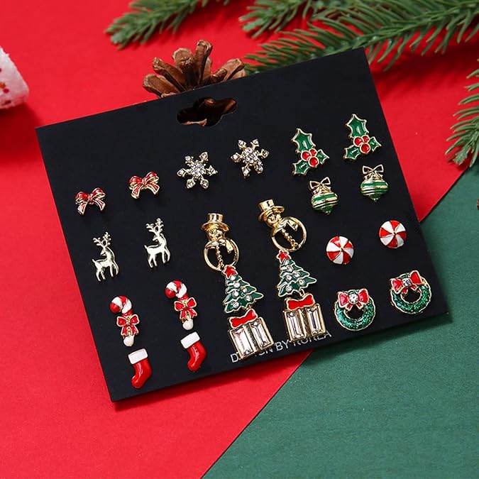 10/12/18 çift Noel saplama sallanan küpe, genç kızlar için sevimli Noel fiyonklu şeker kamışı kardan adam ren geyiği Noel Baba küpeleri, Noel tatili küpeleri, kadınlar ve kızlar için takı