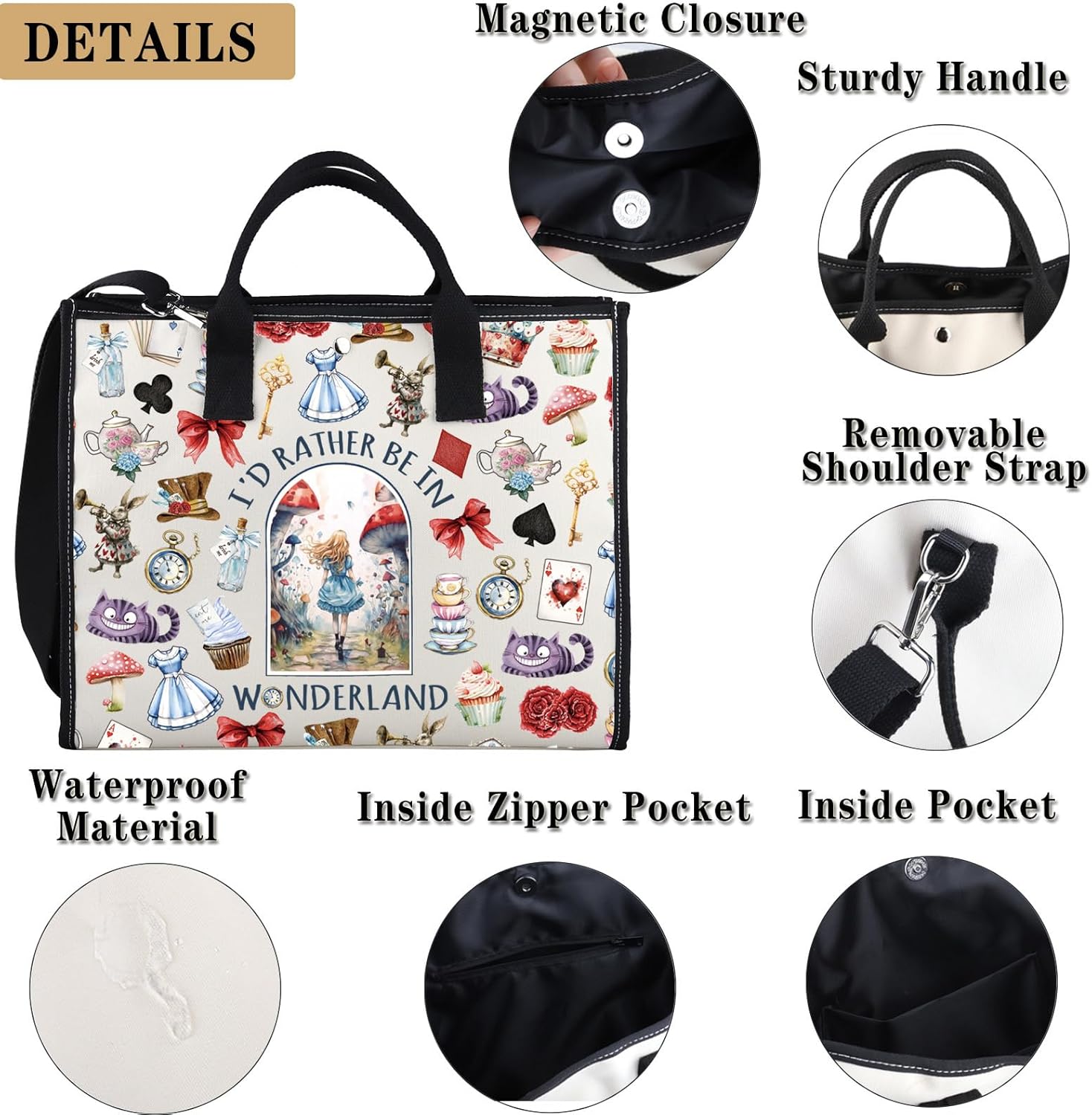 Magic Cartoon Movie Inspired Gift Alice Fans Gift I'D Rather Be In Wonder land Fairy Tale Tote Bag