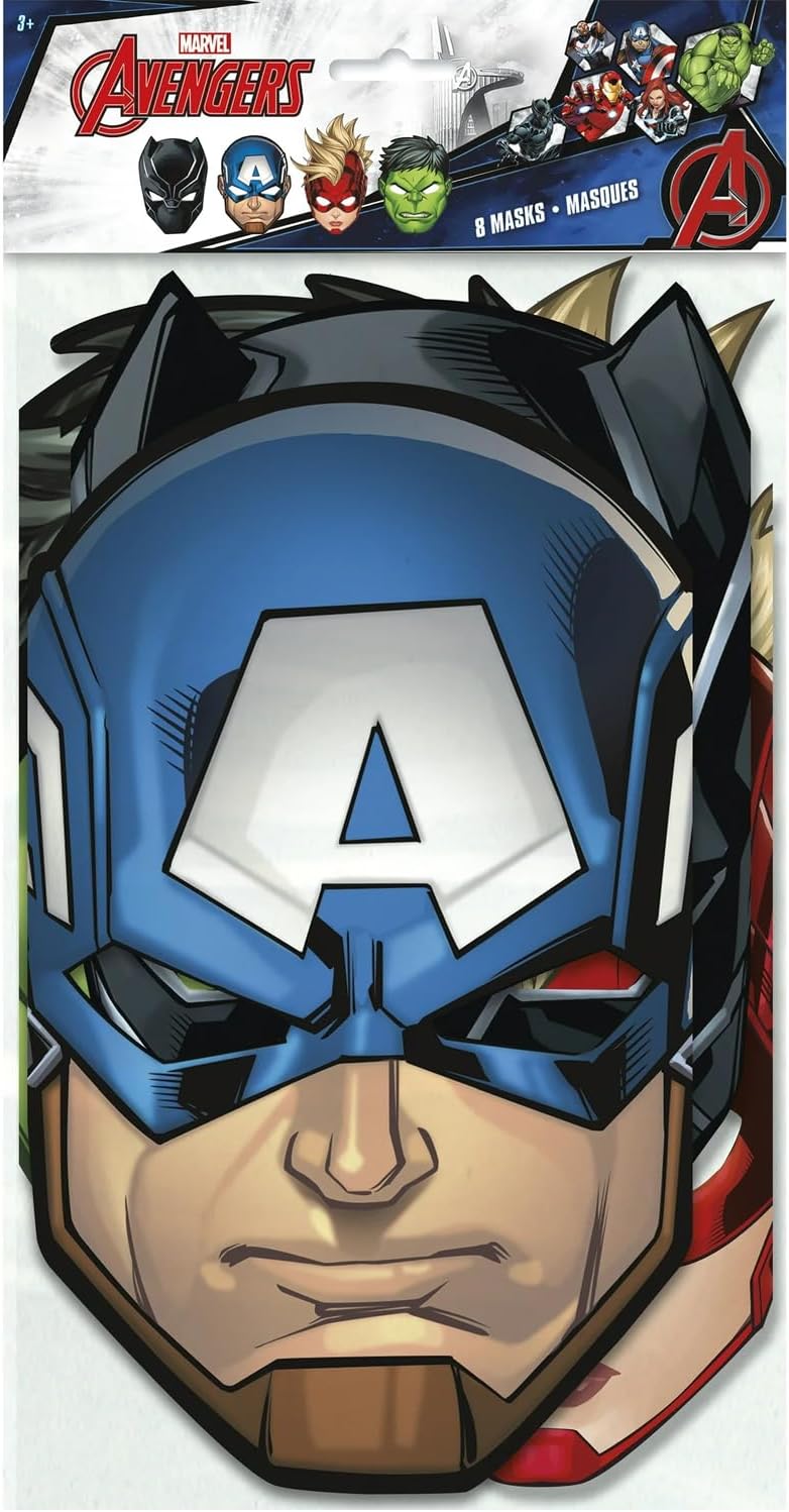 Assorted Avengers Paper Masks - 8 Pcs. | Multicolor Marvel Superhero Party Supplies | Perfect for Birthdays and Celebrations