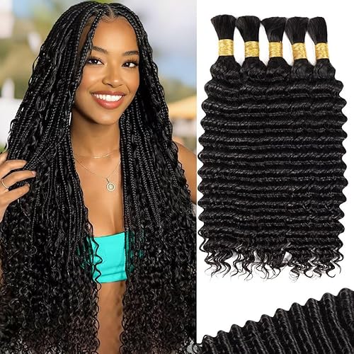 Human Braiding Hair for Boho Braids 160g 5 Bundles/Pack 18 Inch Curly Boho Hair for Braiding Knotless 12A Deep Wave Bulk Bohemian Natural Black