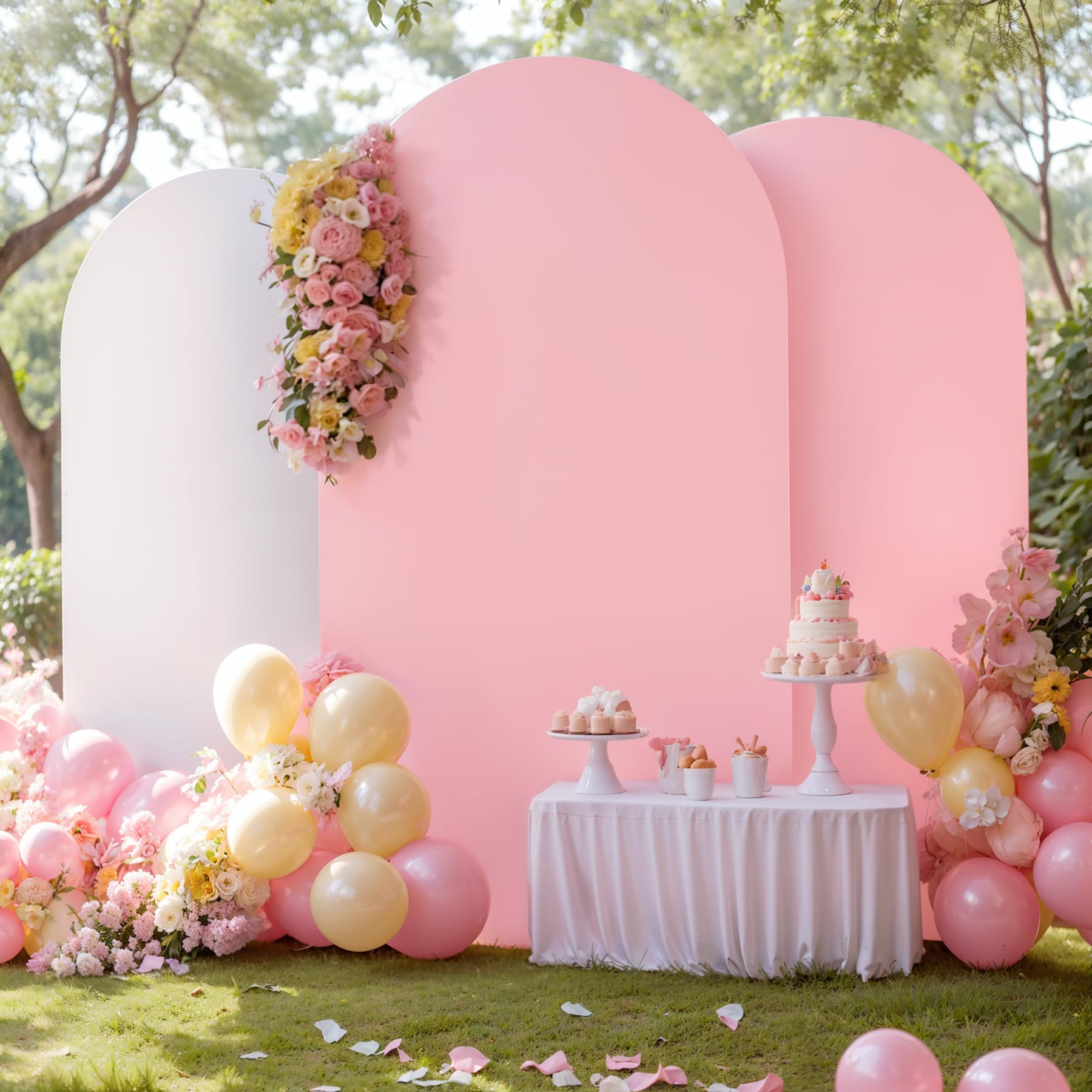 White Pink Arch Backdrop Cover Set of 3 Arch Covers Stretchy Backdrop 4FT 5FT 6FT Baby Shower Birthday Party Wedding Arch Stand Cover Spandex Ceremony