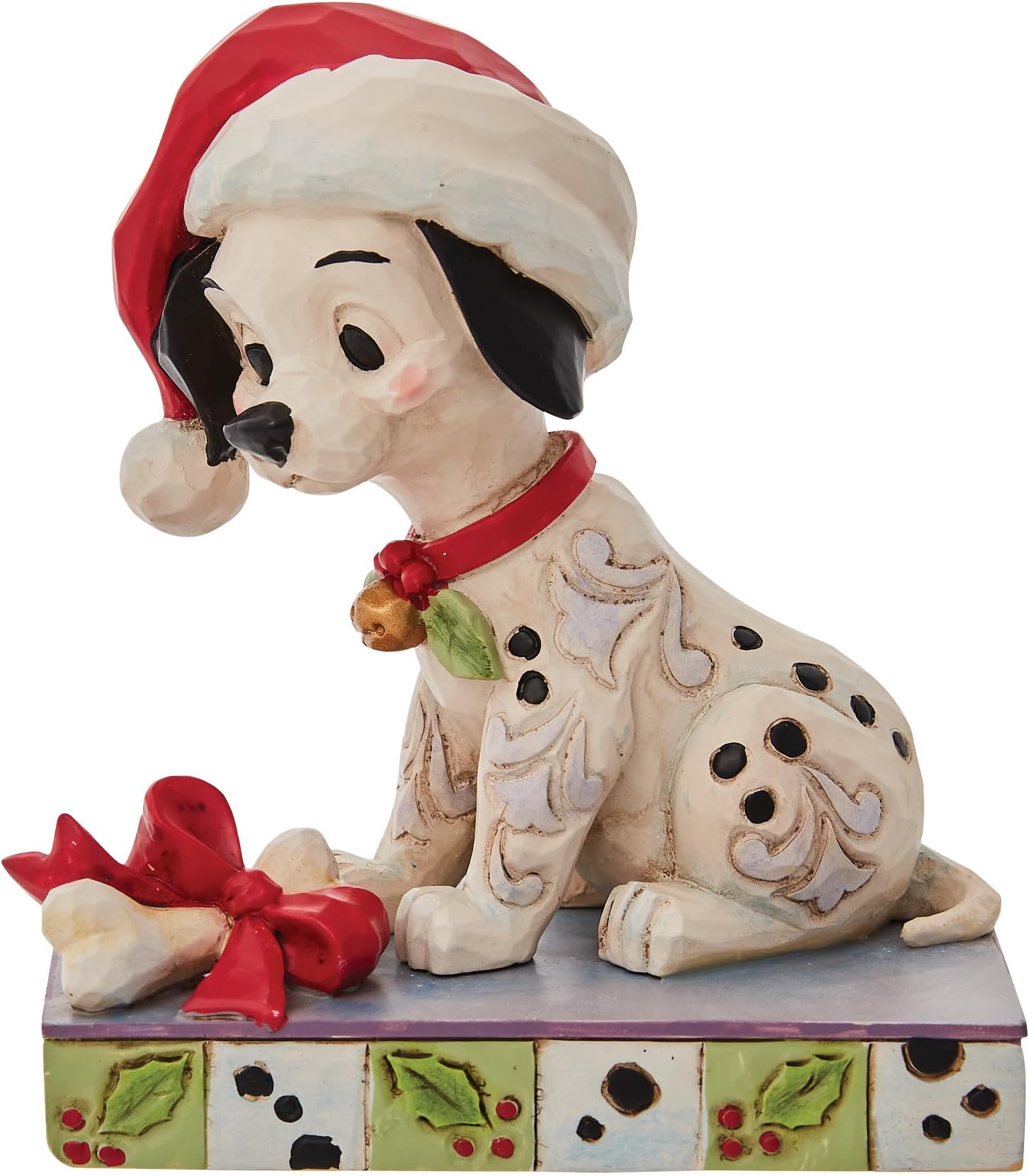Jim Shore Disney Traditions 101 Dalmatians Lucky Christmas Santa Hat Figurine, 4 Inch, Multicolor