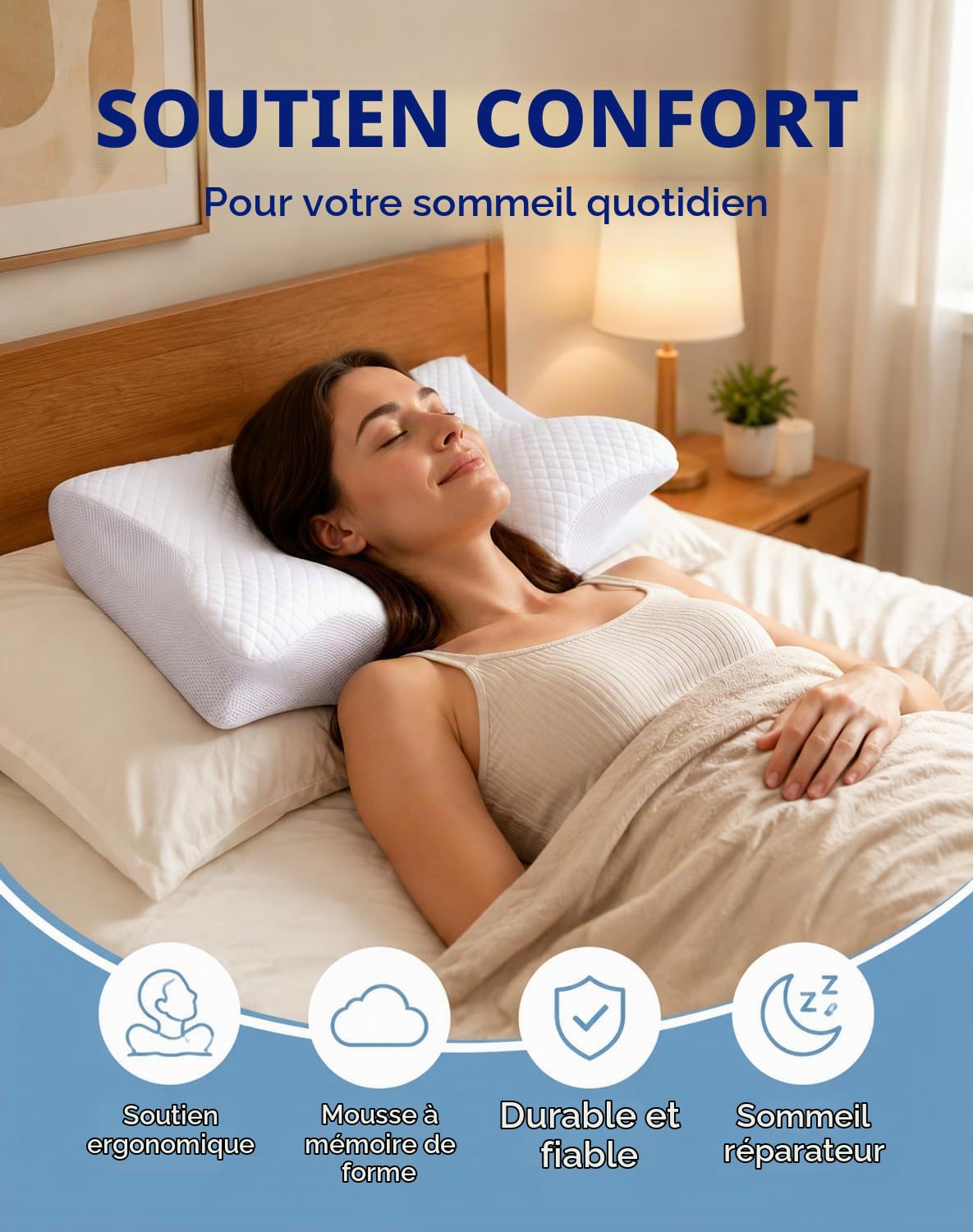 Cervi-Zen Oreiller Ergonomique Mousse Mémoire Conçu pour Soutien Cou Dorsal et Latéral，Grey