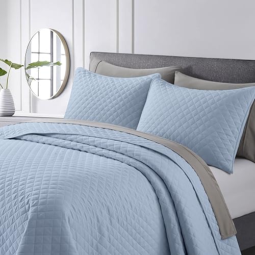 Juego de edredón tamaño Queen, diseño geométrico tamaño Queen con fundas de almohada, colcha y cubrecama ultra suave y ligero para todas las