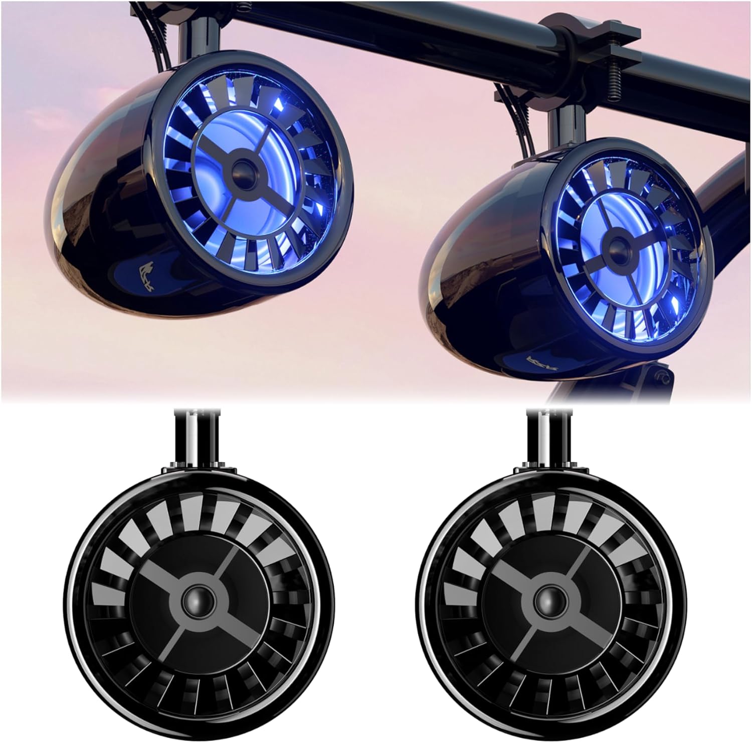 GoHawk UTV Bluetooth Audio System | IP56 Waterproof Amplifier with 4 Speakers (2 Woofer + 2 Tweeter) | LED Rocker Control | Compatible with Polaris RZR, Can-Am, Jeep, ATV Roll Cages