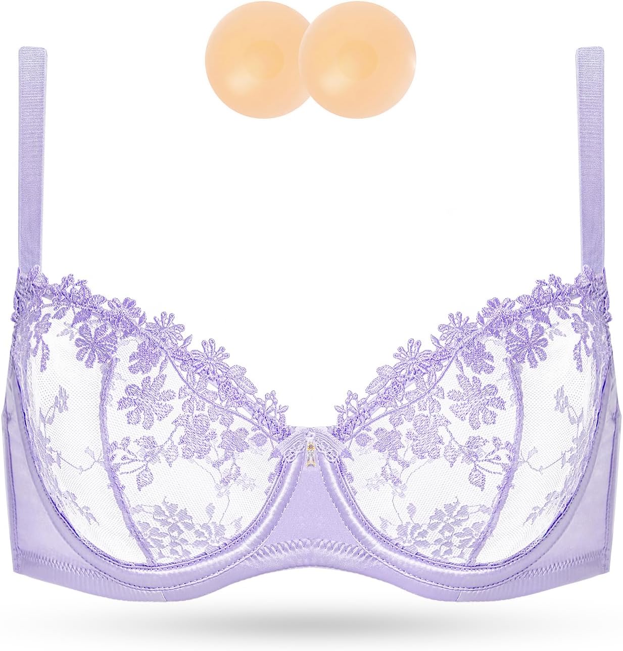 Wingslove Women's Sexy Lace Bra Demi Sheer Mesh Balconette See Through Bralette Unlined Underwire Embroidered - Image 2