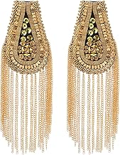 SUPERFINDINGS 2 Pieces Rhinestone Tassel Shoulder Silver/Gold Shoulder Brooch Pin Retro Rhinestone Shoulders Badge Removable Tassel Epaulettes Punk Fringe Epault