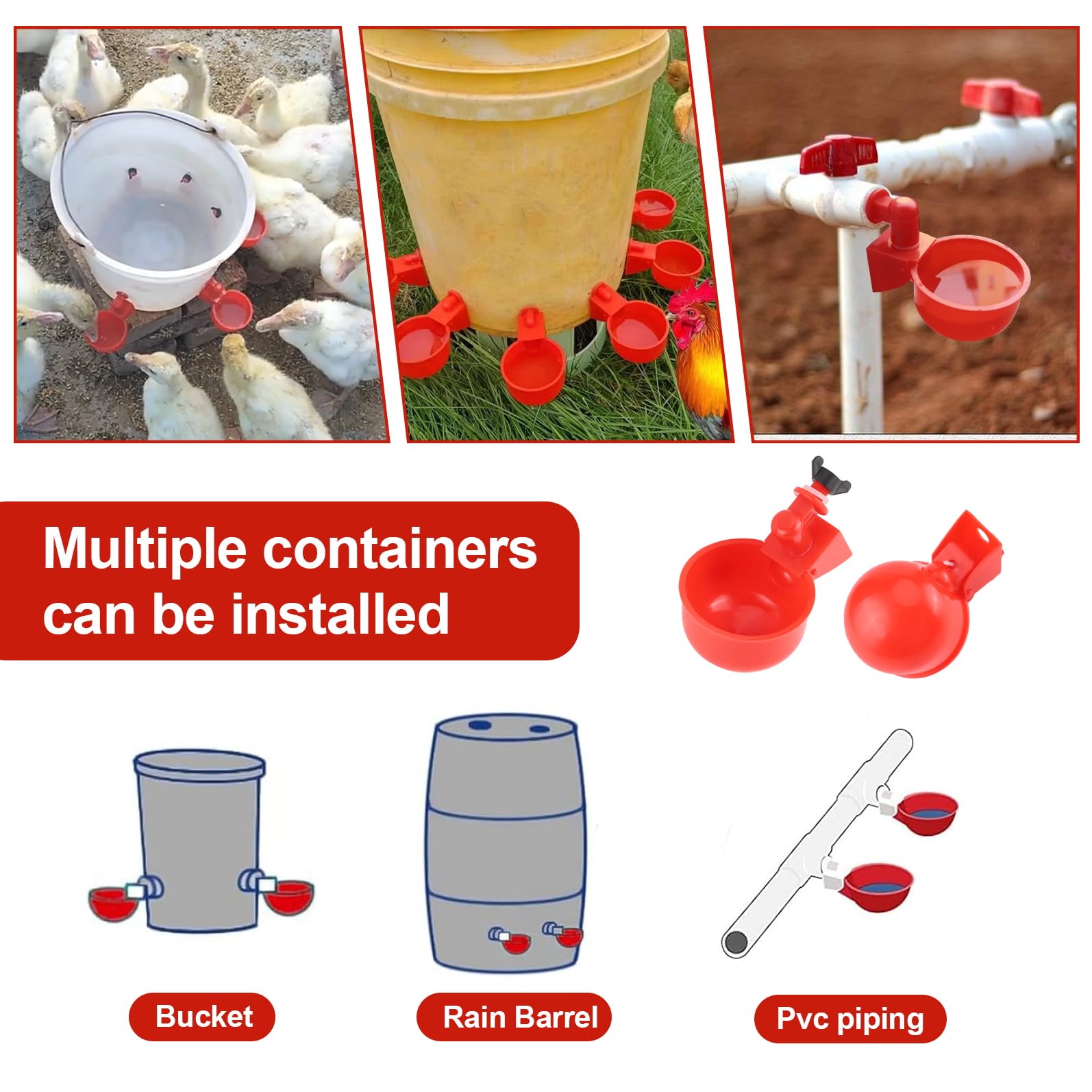 Bebedero Gallinas Automático Bebedero Plástico para Pollo Comedero automático de Pollo Agua para Pollos Automática Kit con Broca para Patos Gansos