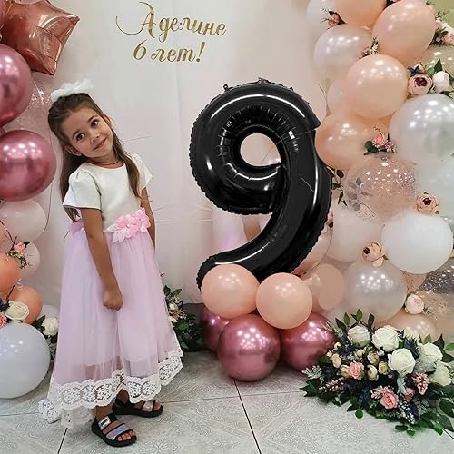 Miniatura 5 de Globo de número 9 negro de 40 pulgadas, globos grandes de Mylar para niños de 9 años de edad, decoración de fiesta de cumpleaños, boda, aniversario,