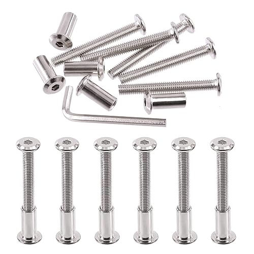 Vista 25 de Swpeet Juego de 25 tornillos de fijación plateados chapados en níquel M6x25mm, tornillos hexagonales, tuercas de barril con 1 llave Allen, poste