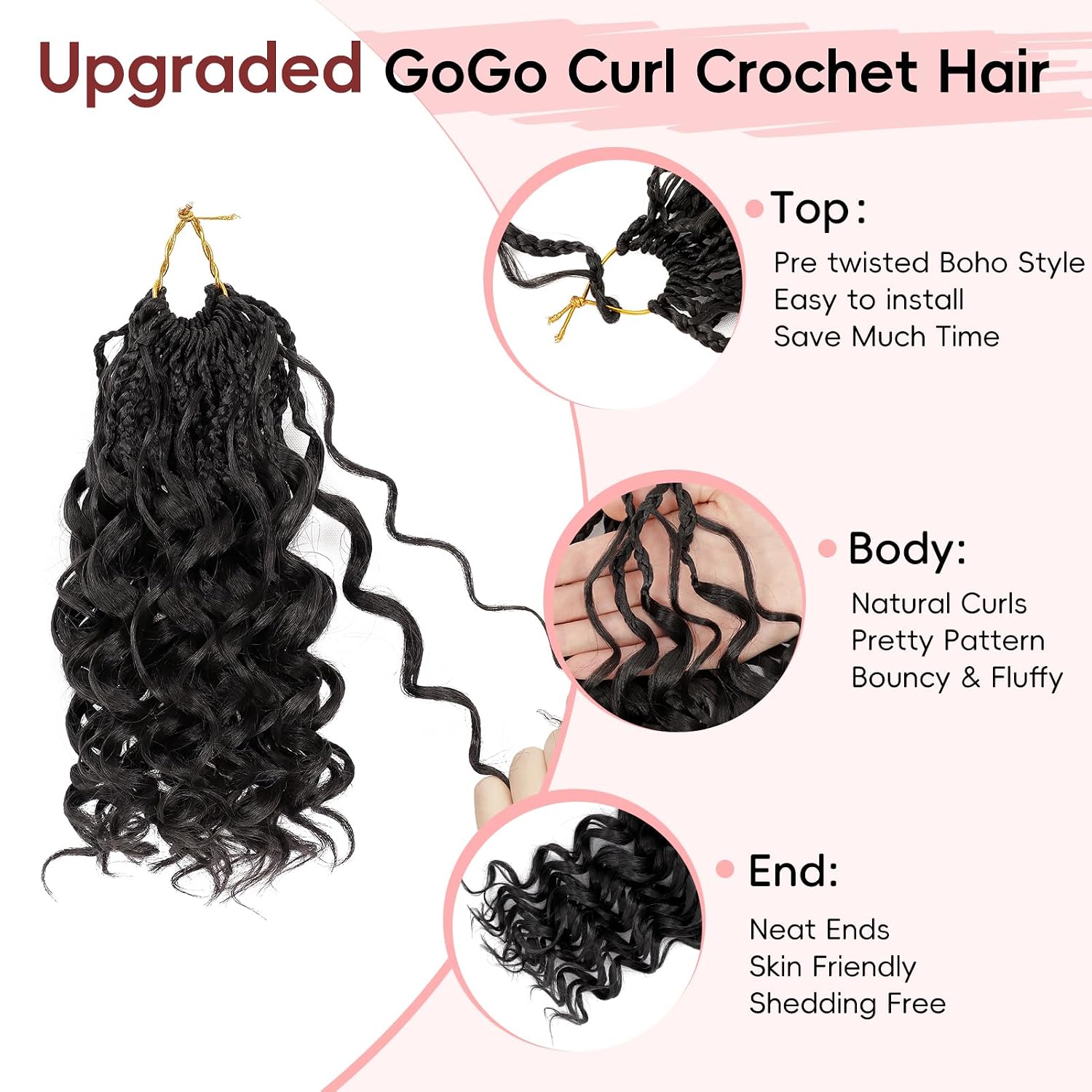 Pre twisted GoGo Curl Crochet Hair 8 Inch 8 packs Short Curly Crochet Hair for Women Pre looped Boho Box Braids with Curly Ends Beach Curl Water Wave Synthetic Hair Extensions 1B